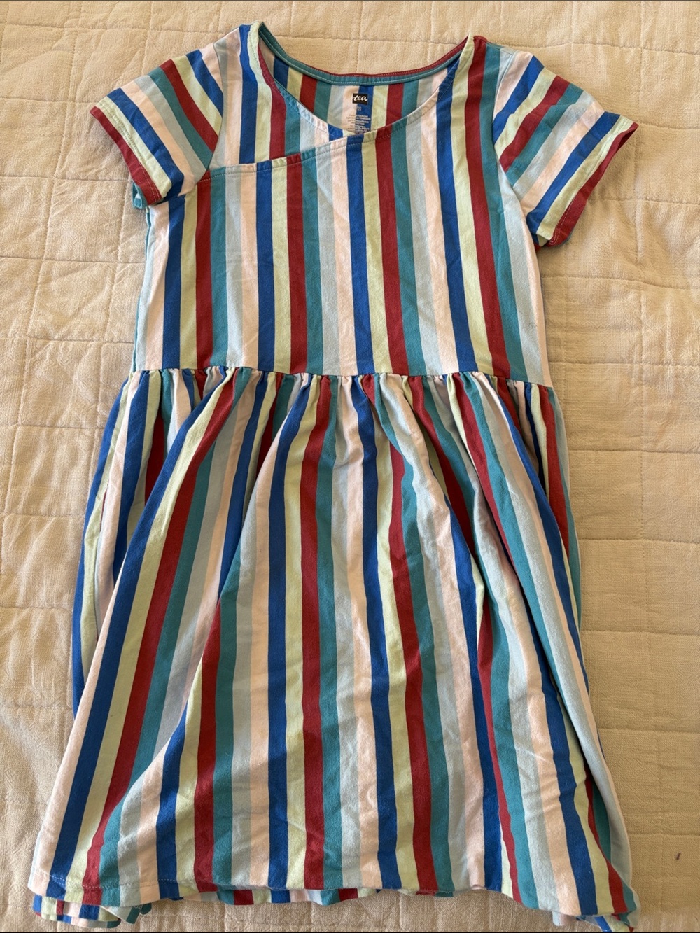 Tea Collection Multicolor Striped Knit Dress — Blue, Red, Teal & White